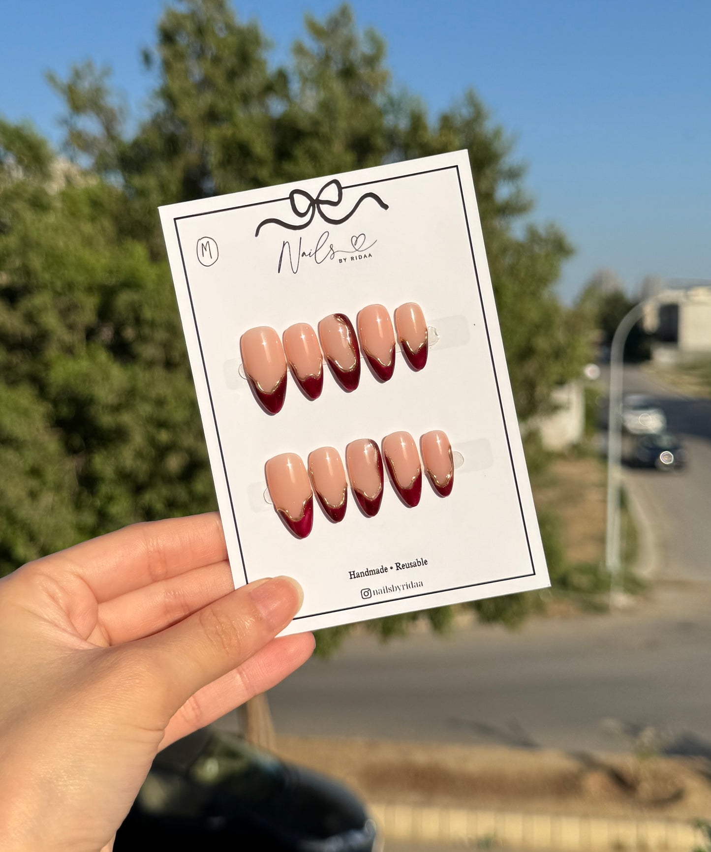 Maroon with Chrome Press-On Nails