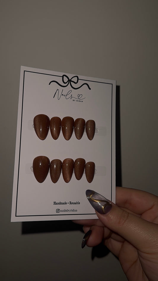 Brown Cat Eye Press-On Nails