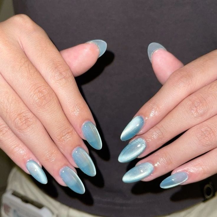 Ice Blue Cat Eye Press-On Nails